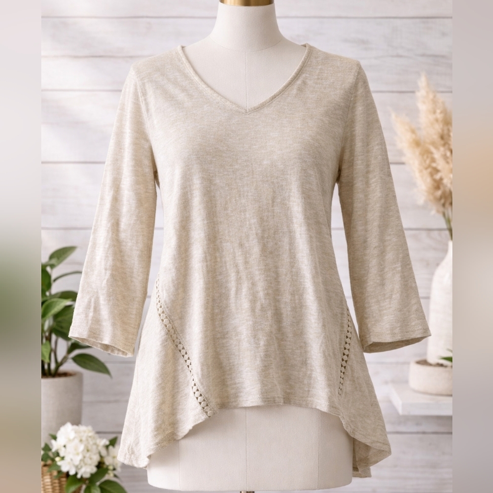 J. JILL LINEN BLEND SHARKBITE‎ HEM TEE